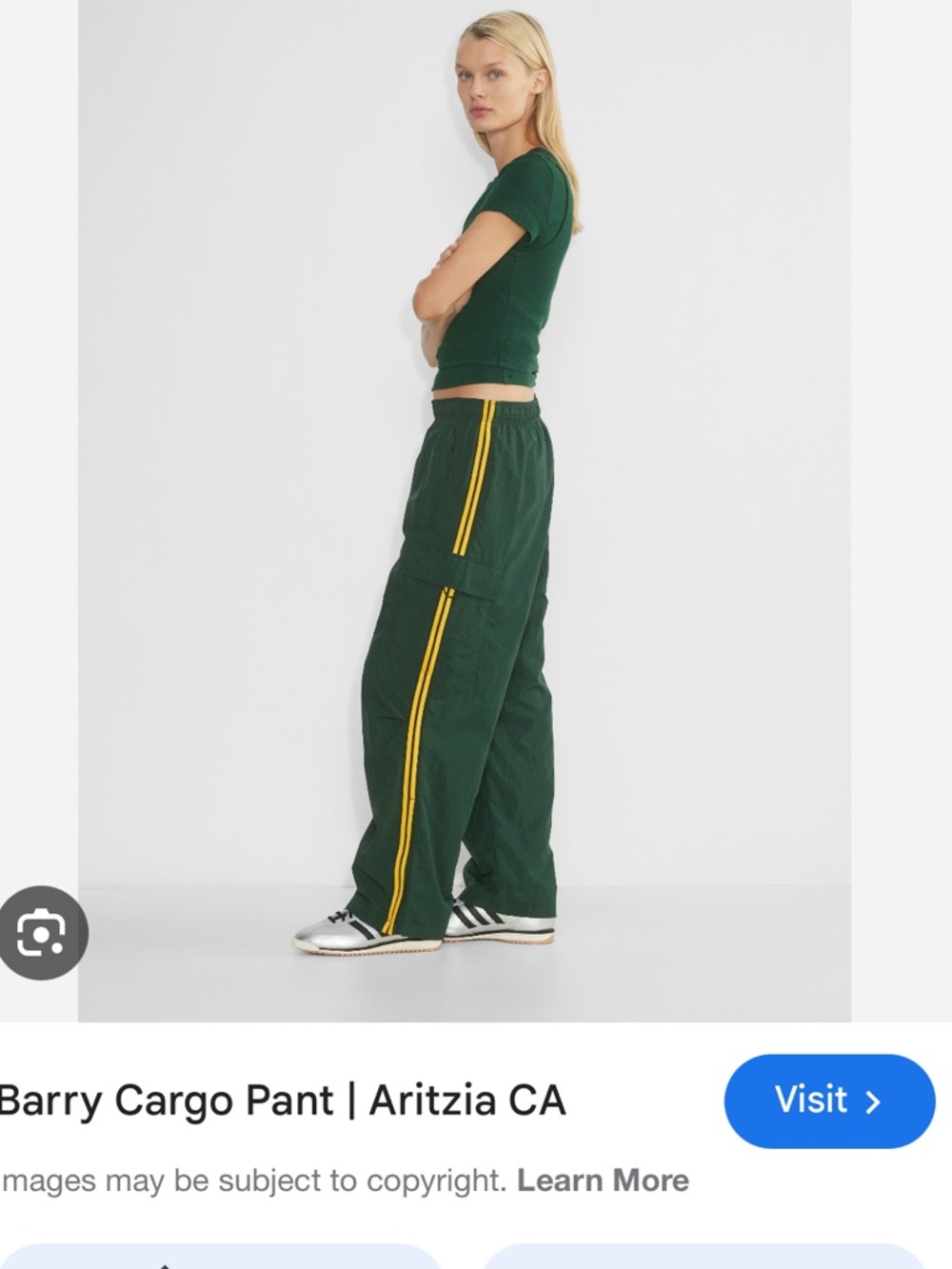 Aritzia TNA Green Barry Track Pant with Yellow Stripe